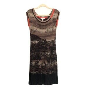 Diktons Barcelona Size 6 Multicolor Mountain Castle Artsy Midi Stretch Dress